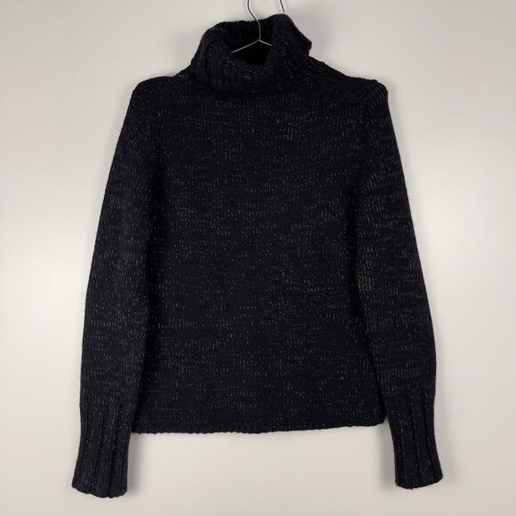 VTG Y2K Gap Lambswool Angora Chunky Knit Black Silver Turtleneck Sweater Medium - Picture 2 of 12